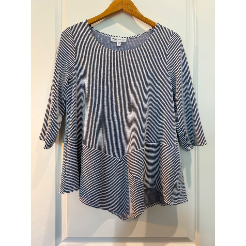 Star Vixen Blue White Striped Sharkbite Hem Tunic Top 3/4 Sleeve Plus Size 1X